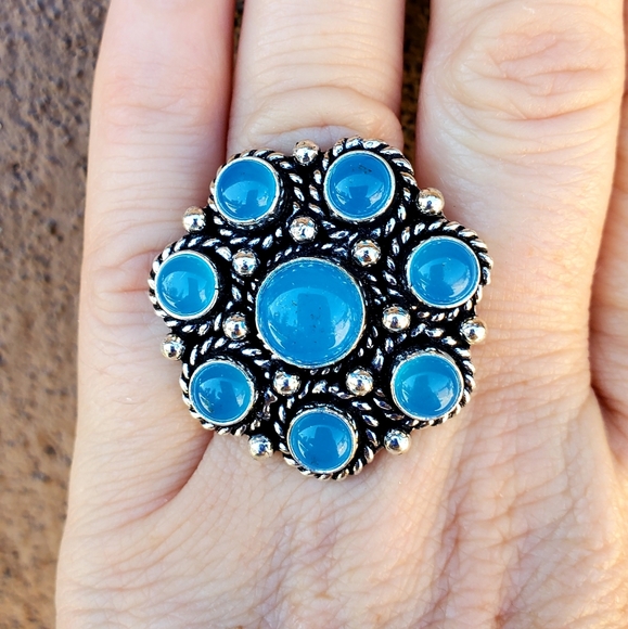 New Blue Chalcedony Adjustable Silver Ring. - Picture 12 of 14